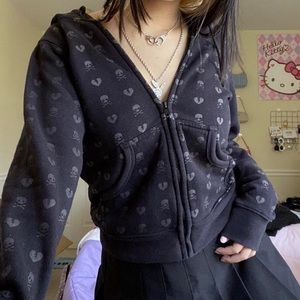 Black skull hoodie zipper Jacket